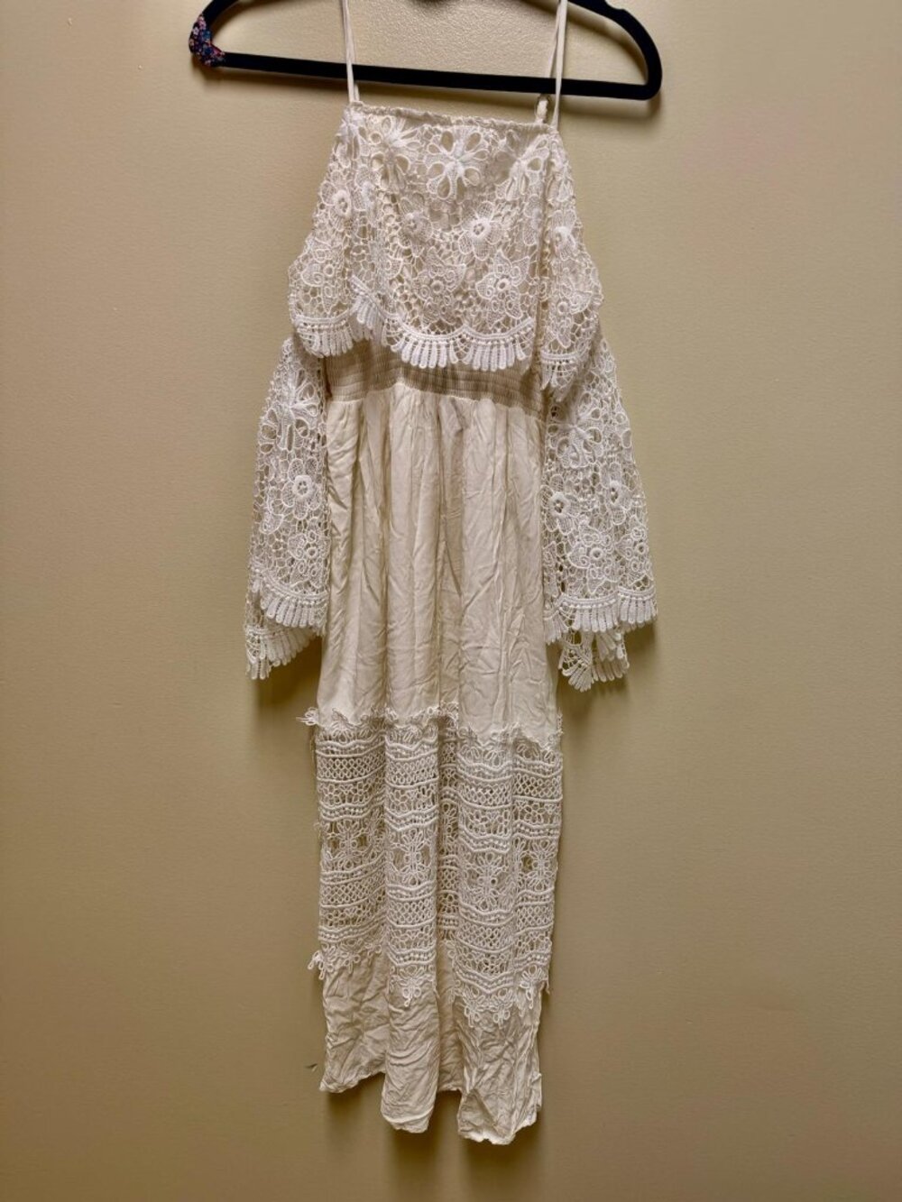 White Boho Crochet Lace Dress – M